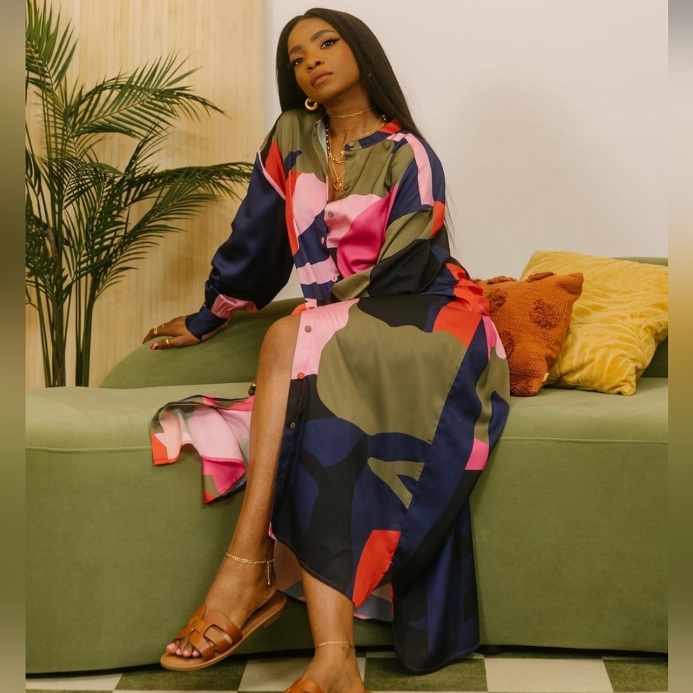 The Drop Abstract Print Button-Down Maxi Shirt Dr… - image 1